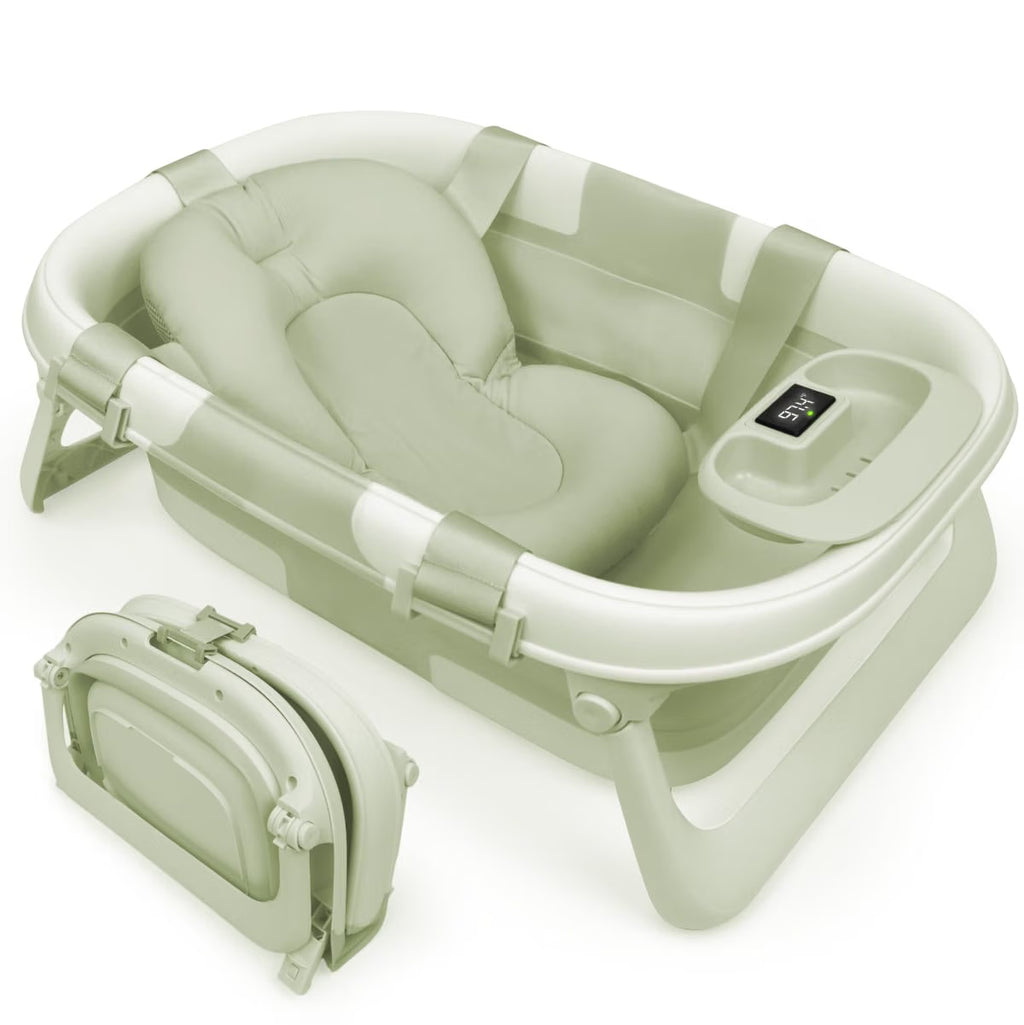 Foldable Baby Bathtub with Thermometer & Newborn Support Sling