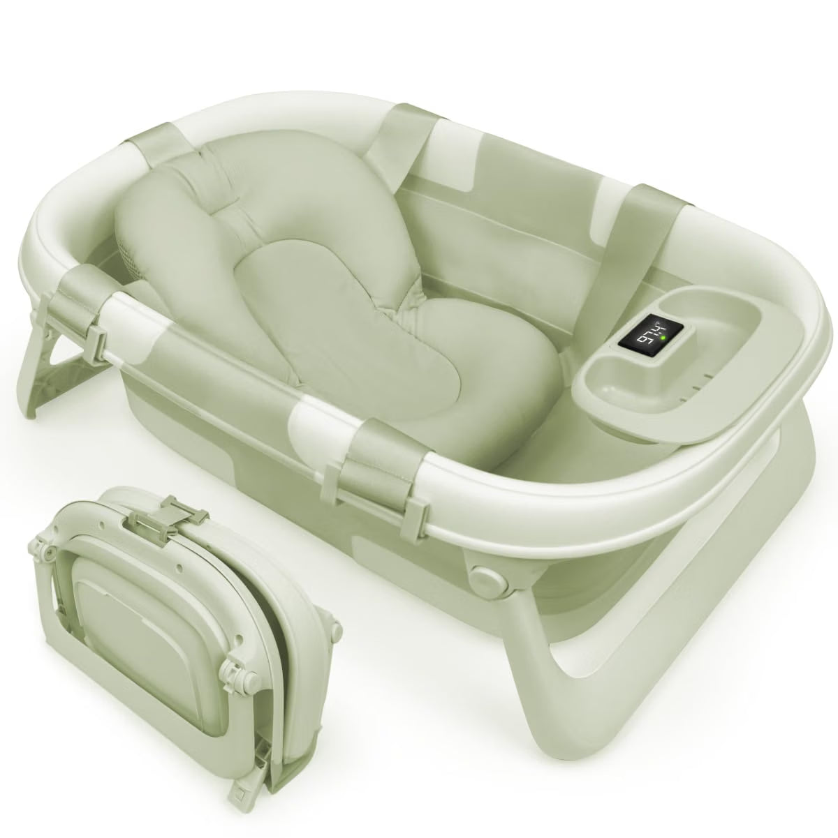Foldable Baby Bathtub with Thermometer & Newborn Support Sling