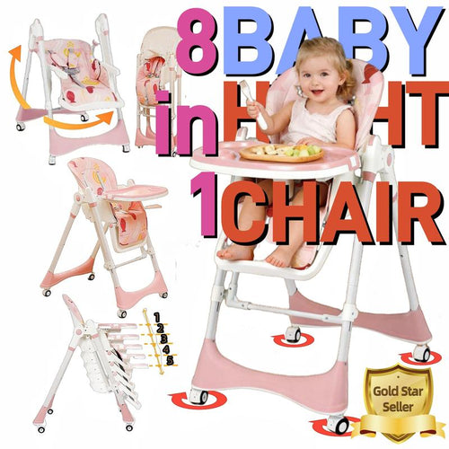 5-in-1 Baby High Chair with Adjustable Recline, Tray & Foldable Design