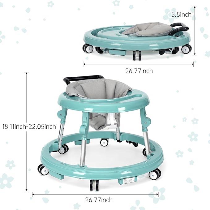 Foldable Baby Walker for 7-18 Months with Adjustable Height and Portable Wheels