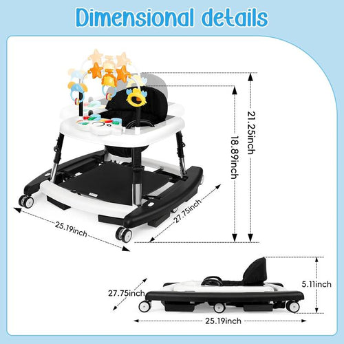 5-in-1 Baby Walker with Music Toy, Foldable Design & Adjustable Height