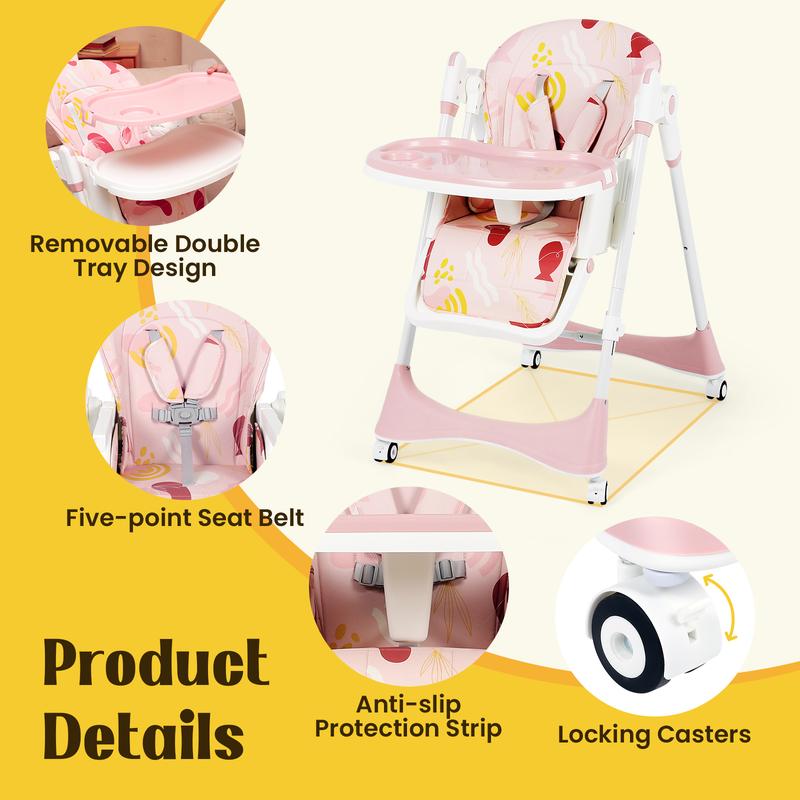 5-in-1 Baby High Chair with Adjustable Recline, Tray & Foldable Design