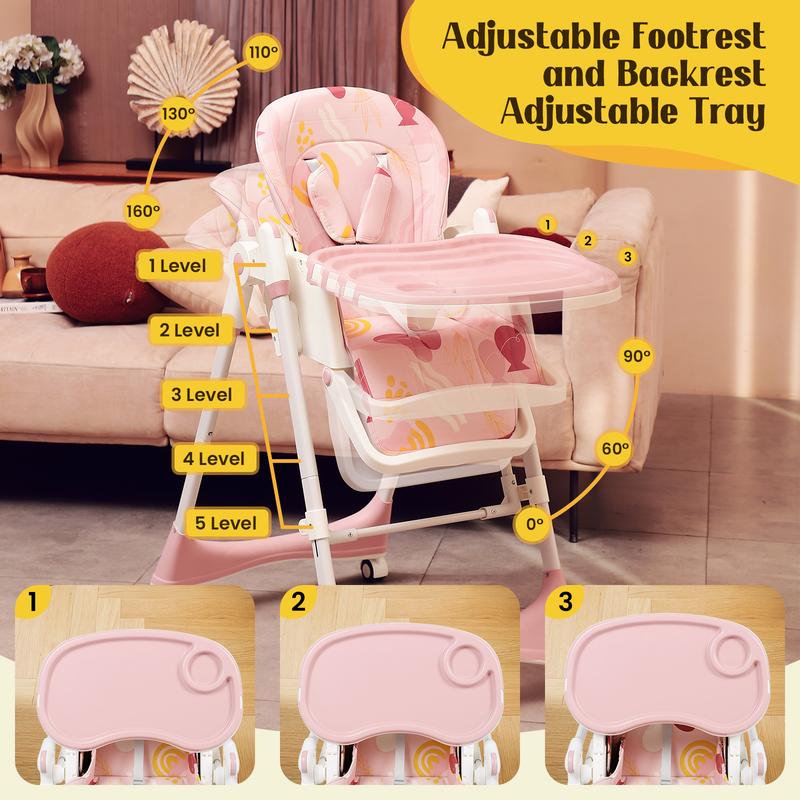 5-in-1 Baby High Chair with Adjustable Recline, Tray & Foldable Design