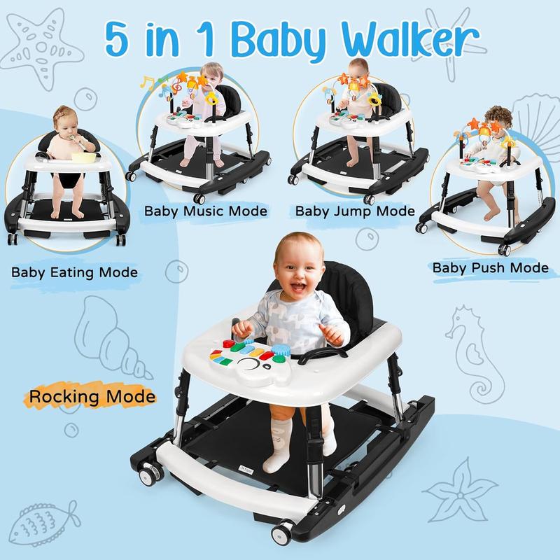 5-in-1 Baby Walker with Music Toy, Foldable Design & Adjustable Height
