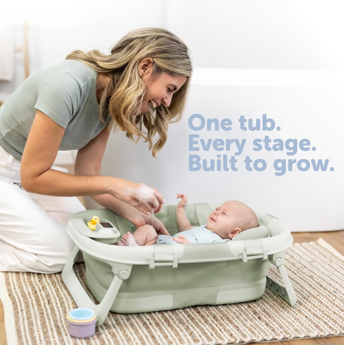 Foldable Baby Bathtub with Thermometer & Newborn Support Sling