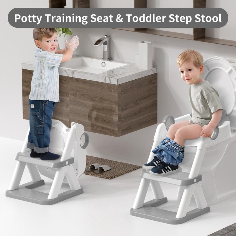 Toddler Toilet Training Seat with Adjustable Step Ladder & Soft Cushion