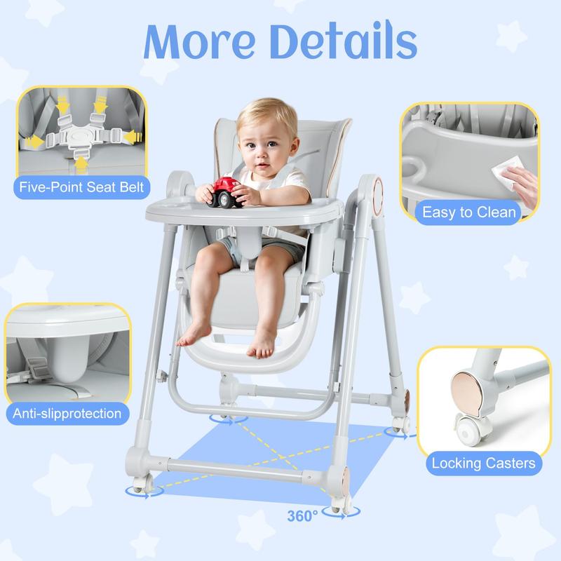 3-in-1 Baby High Chair,Foldable, Adjustable & Easy to Clean