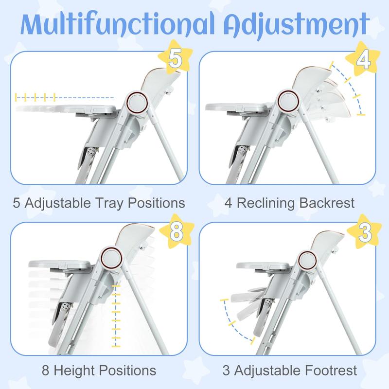 3-in-1 Baby High Chair,Foldable, Adjustable & Easy to Clean