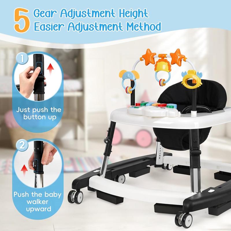 5-in-1 Baby Walker with Music Toy, Foldable Design & Adjustable Height