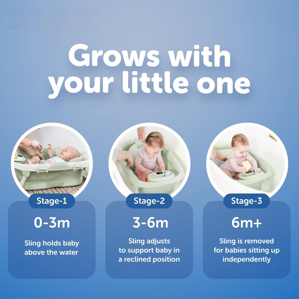 Foldable Baby Bathtub with Thermometer & Newborn Support Sling