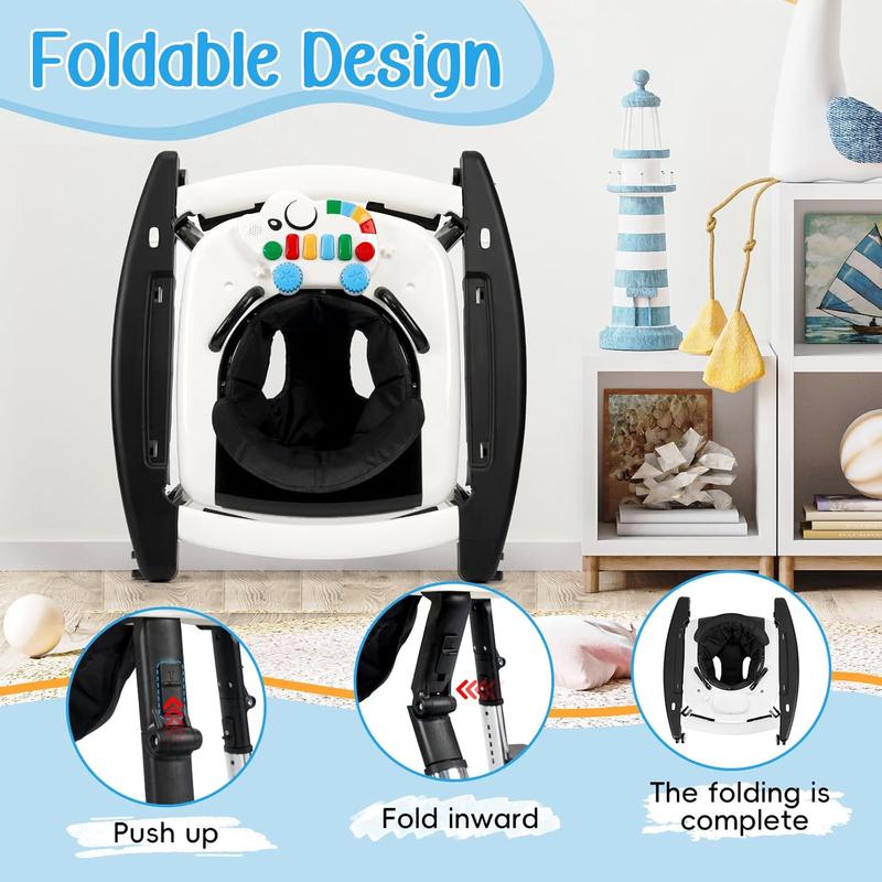 5-in-1 Baby Walker with Music Toy, Foldable Design & Adjustable Height