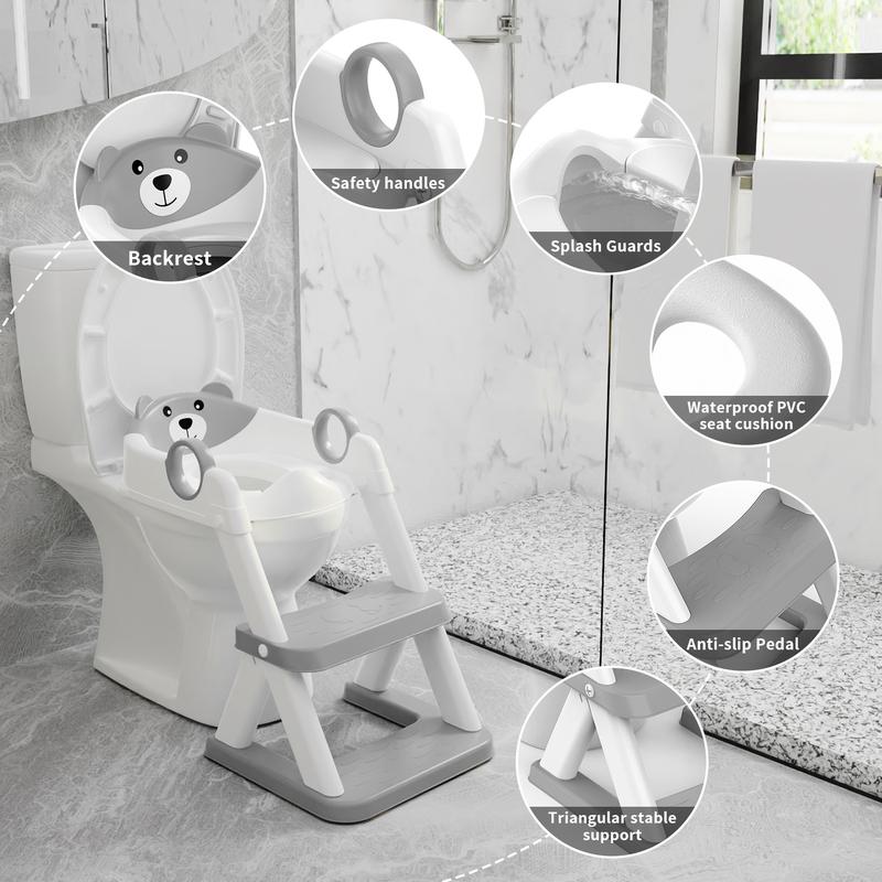 Toddler Toilet Training Seat with Adjustable Step Ladder & Soft Cushion