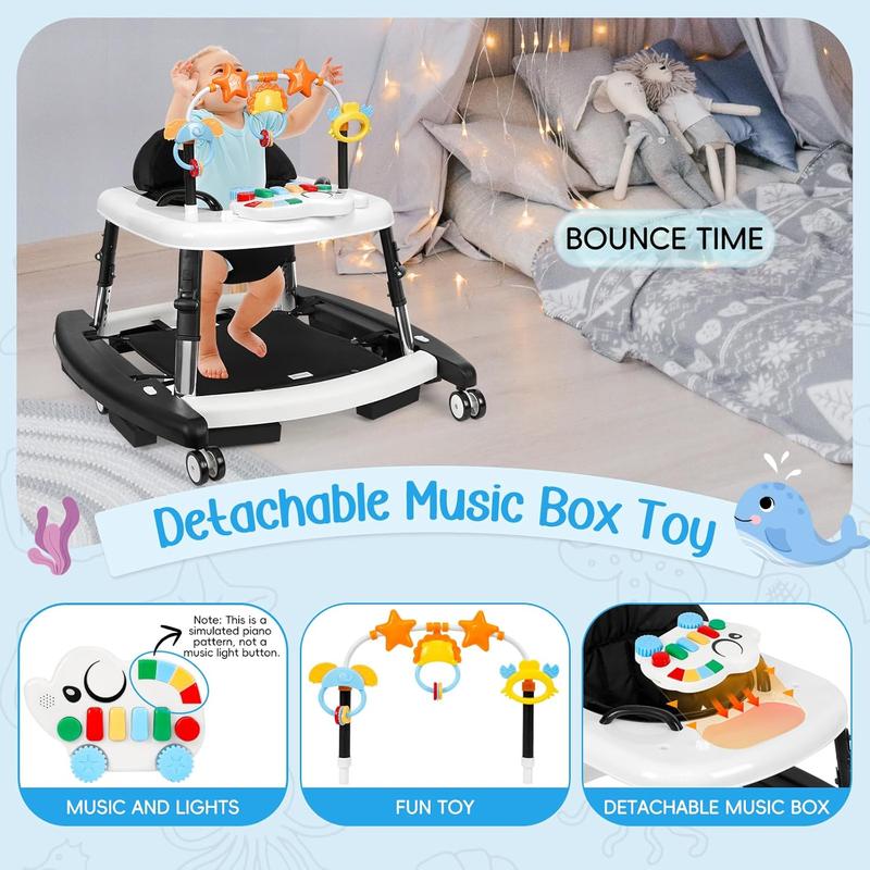 5-in-1 Baby Walker with Music Toy, Foldable Design & Adjustable Height
