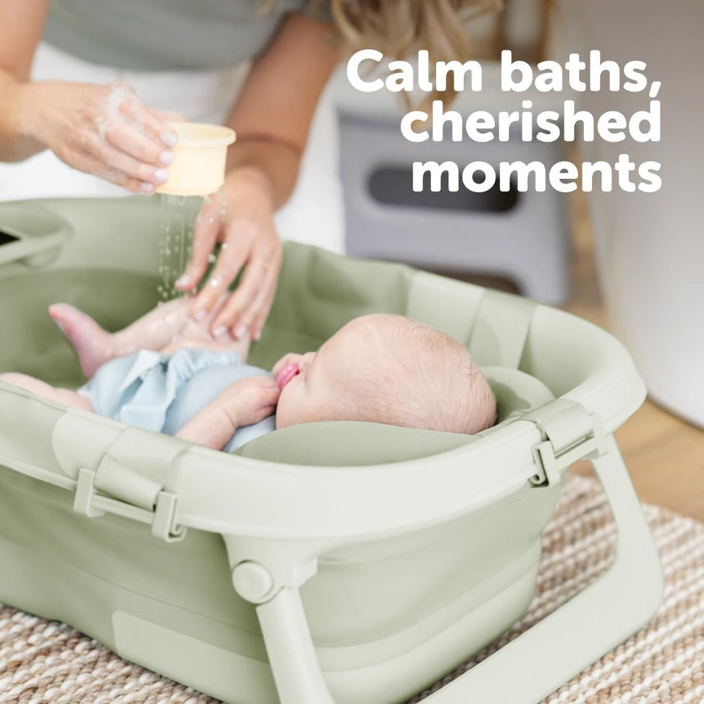 Foldable Baby Bathtub with Thermometer & Newborn Support Sling