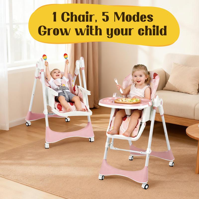 5-in-1 Baby High Chair with Adjustable Recline, Tray & Foldable Design