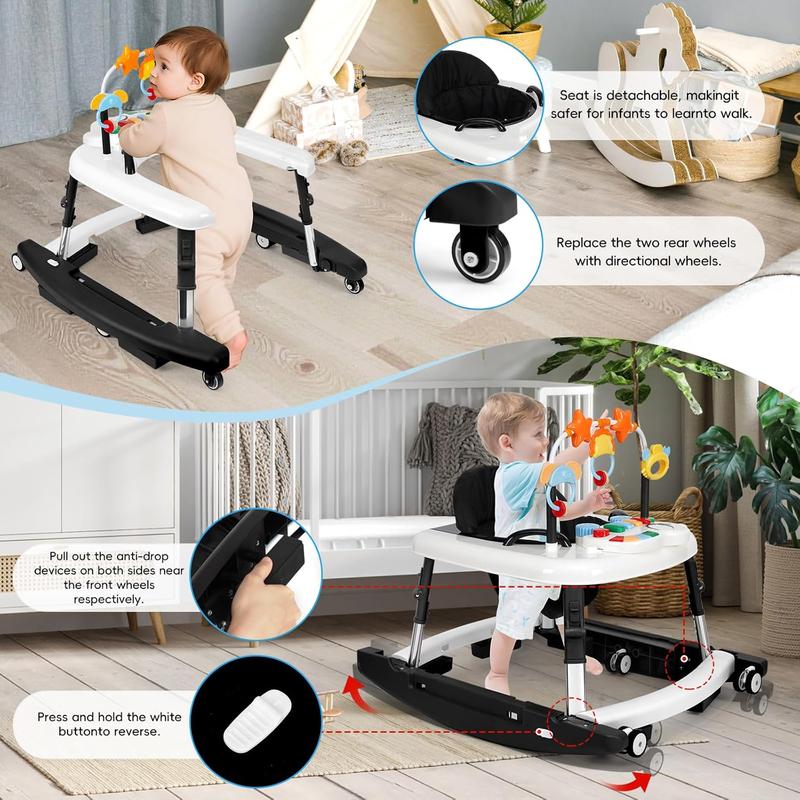 5-in-1 Baby Walker with Music Toy, Foldable Design & Adjustable Height