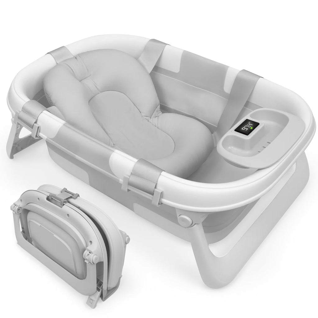 Foldable Baby Bathtub with Thermometer & Newborn Support Sling