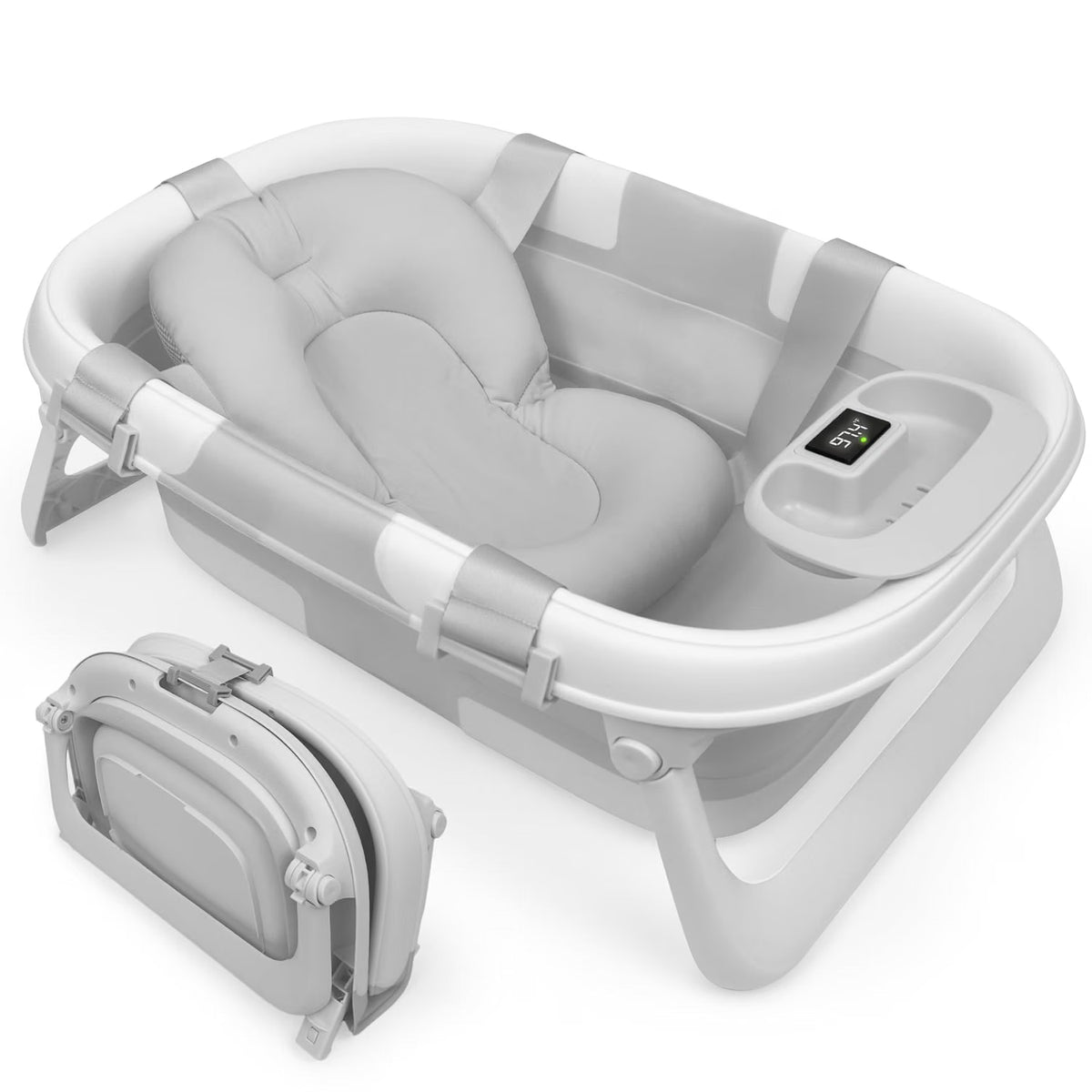 Foldable Baby Bathtub with Thermometer & Newborn Support Sling