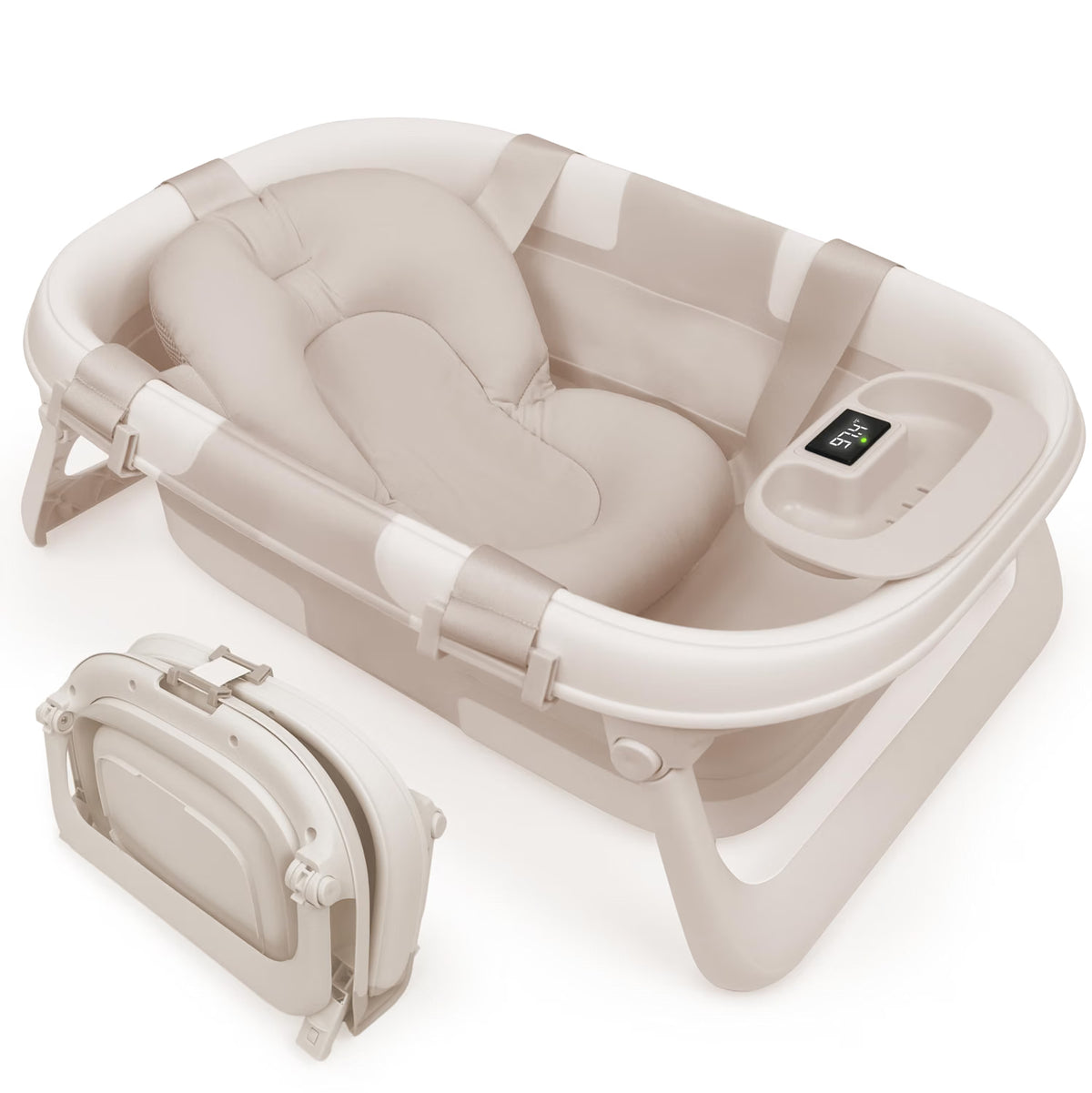 Foldable Baby Bathtub with Thermometer & Newborn Support Sling